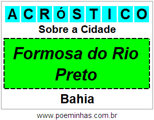 Acróstico Para Imprimir Sobre a Cidade Formosa do Rio Preto