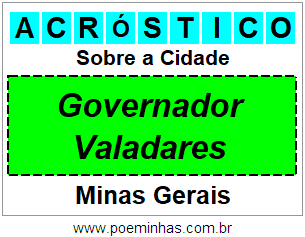 Acróstico Para Imprimir Sobre a Cidade Governador Valadares