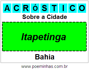 Acróstico Para Imprimir Sobre a Cidade Itapetinga