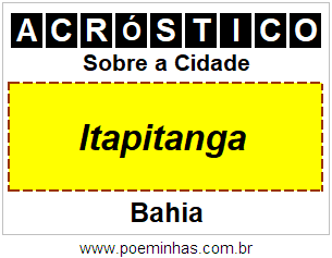 Acróstico Para Imprimir Sobre a Cidade Itapitanga