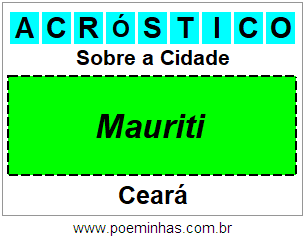 Acróstico Para Imprimir Sobre a Cidade Mauriti