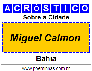 Acróstico Para Imprimir Sobre a Cidade Miguel Calmon