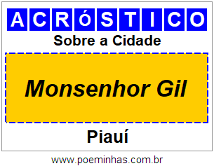 Acróstico Para Imprimir Sobre a Cidade Monsenhor Gil