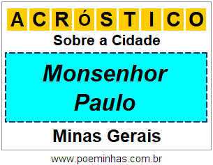 Acróstico Para Imprimir Sobre a Cidade Monsenhor Paulo