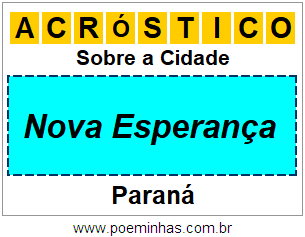 Acróstico Para Imprimir Sobre a Cidade Nova Esperança