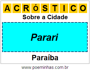 Acróstico Para Imprimir Sobre a Cidade Parari